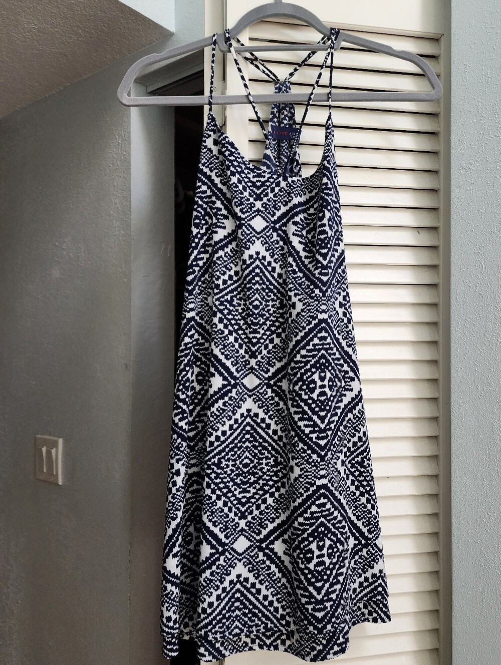 Navy & White Geometric Strappy Summer Dress